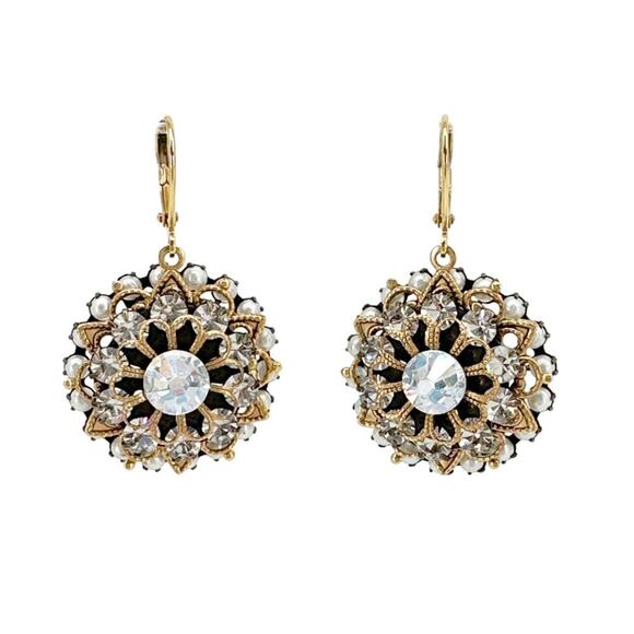 EARRINGS Clear Crystal & Grey Pearl Drop - Picture 1 of 7